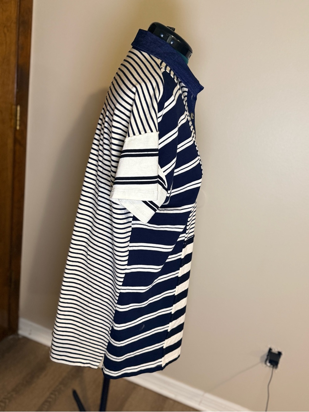 Sky to Moon dark navy Stripe Half Placket Polo T-Shirt Dress size Small - Picture 7 of 12